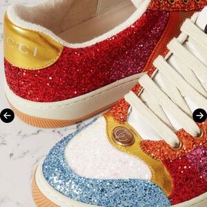 GUCCI Screener Webbing-Trimmed Glittered Canvas Sneakers ✨👟